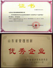 济南变压器厂家优秀管理企业证书